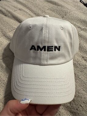 White 'AMEN' Embroidered Baseball Cap
